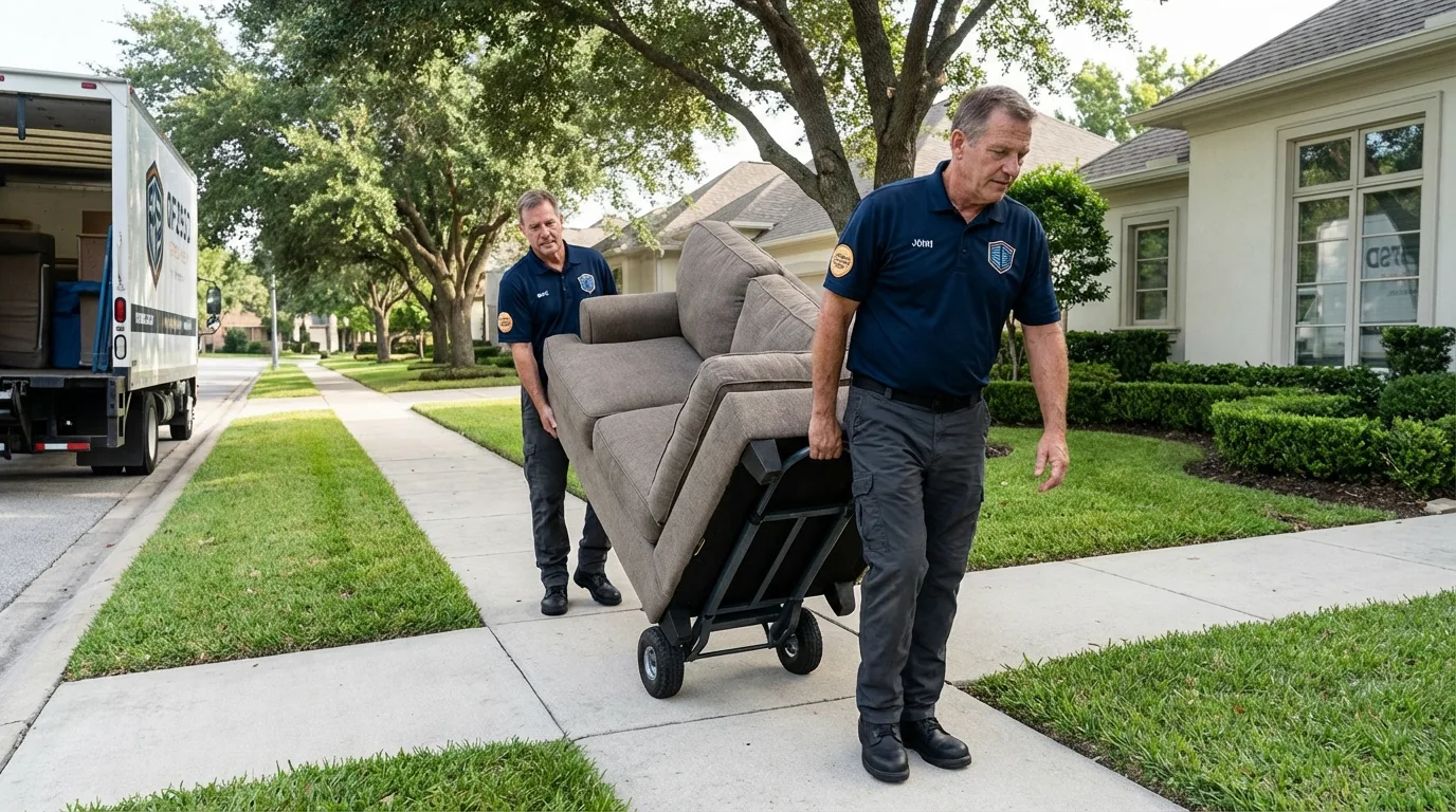 Local residential moving crew loading furniture in Miller Place, NY