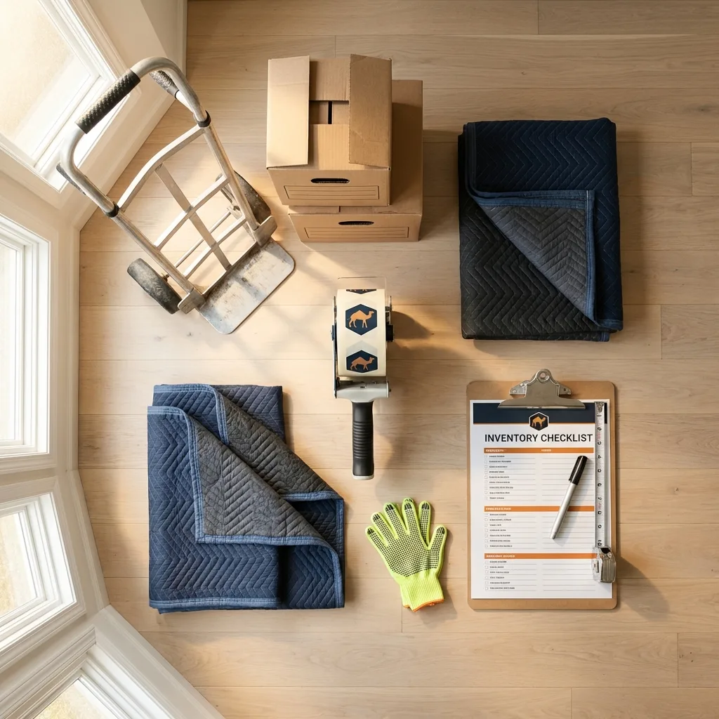 Professional moving supplies and packing materials layout for Miller Place residential relocations